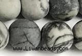 CTJ434 15 inches 12mm round matte black water jasper beads