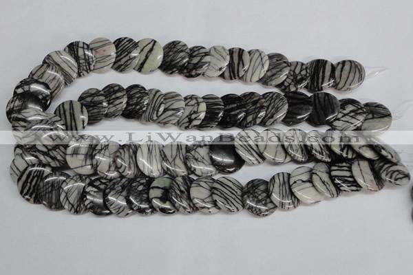 CTJ60 15.5 inches 20mm flat round black water jasper beads wholesale