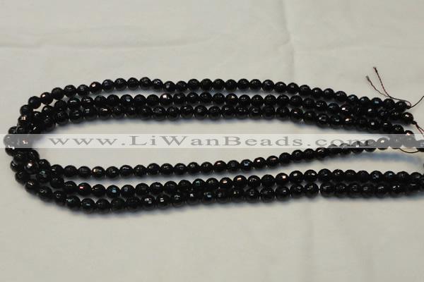 CTO108 15.5 inches 8mm faceted round natural black tourmaline beads