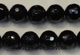 CTO110 15.5 inches 12mm faceted round natural black tourmaline beads