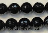 CTO111 15.5 inches 14mm faceted round natural black tourmaline beads