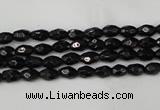 CTO115 15.5 inches 4*6mm faceted rice black tourmaline beads