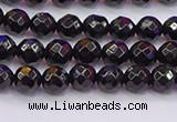 CTO135 15.5 inches 4mm faceted round black tourmaline beads