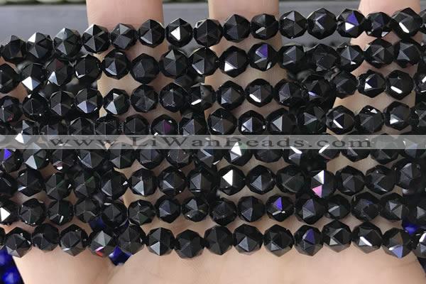 CTO716 15.5 inches 6mm faceted nuggets black tourmaline beads