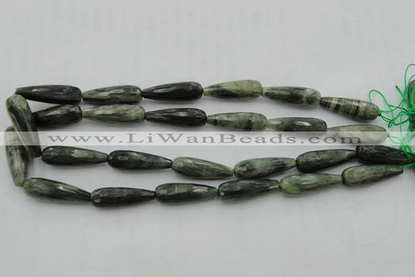 CTR35 15.5 inches 10*30mm faceted teardrop green hair stone beads