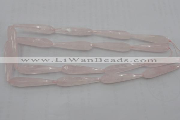 CTR41 15.5 inches 10*40mm faceted teardrop rose quartz beads