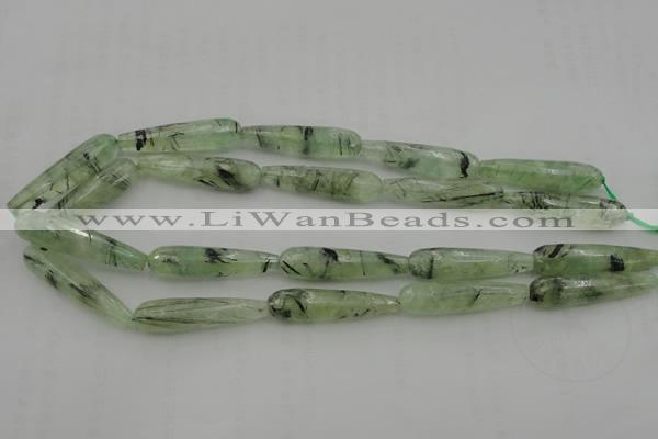 CTR43 15.5 inches 10*40mm faceted teardrop green rutilated quartz beads