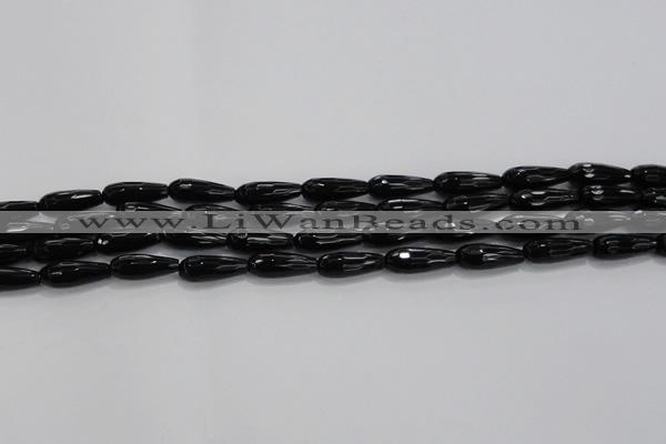 CTR82 15.5 inches 6*16mm faceted teardrop black agate beads