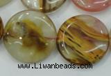 CTS50 15.5 inches 25mm flat round tigerskin glass beads wholesale