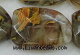 CTS54 30*40mm faceted & twisted rectangle tigerskin glass beads