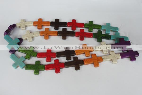 CTU733 15.5 inches 22*30mm cross dyed turquoise beads wholesale