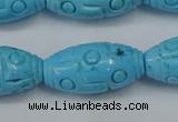 CTU885 15.5 inches 15*30mm carved rice dyed turquoise beads