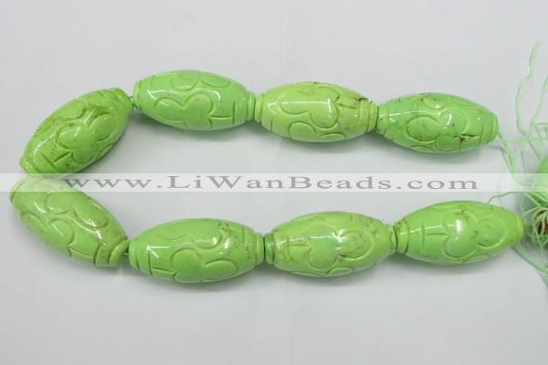 CTU894 15.5 inches 25*50mm carved rice dyed turquoise beads