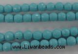 CTU910 15.5 inches 4mm faceted round synthetic turquoise beads