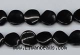 CTW03 15.5 inches 12mm twisted coin black agate beads wholesale