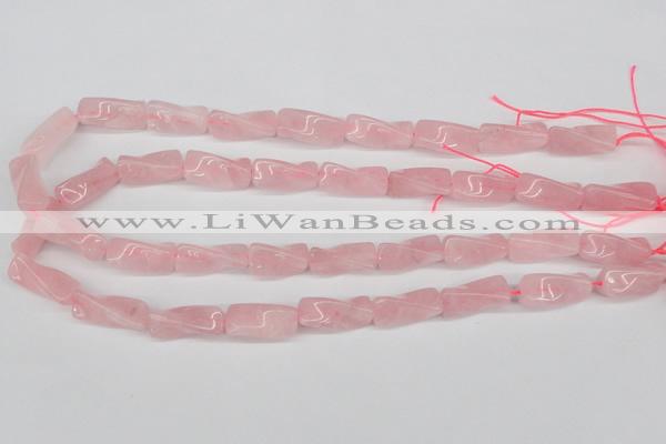 CTW133 15.5 inches 9*20mm twisted trihedron rose quartz beads