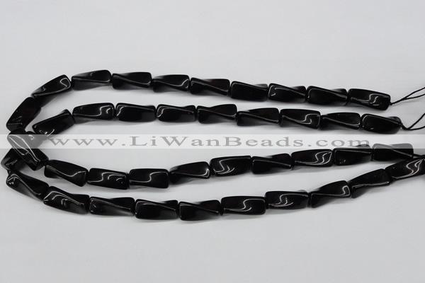 CTW141 15.5 inches 9*20mm twisted trihedron black agate beads