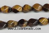 CTW151 15.5 inches 8*11mm twisted rice yellow tiger eye beads