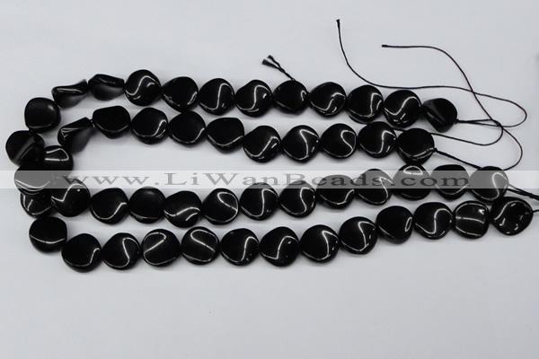 CTW20  15.5 inches 16mm twisted coin black agate beads wholesale