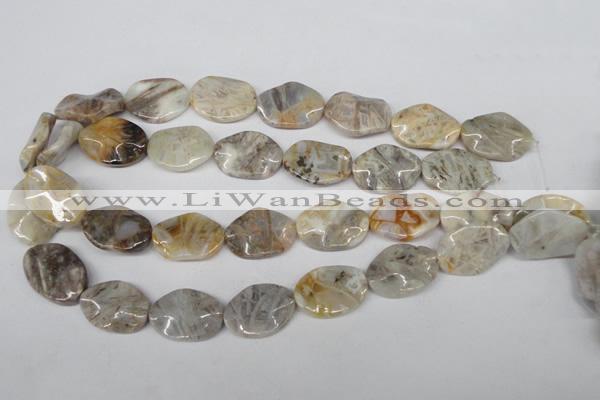 CTW303 15.5 inches 18*25mm wavy oval bamboo leaf agate beads