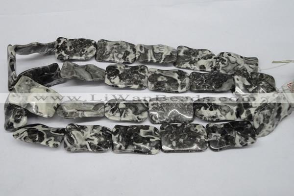 CTW323 15.5 inches 20*30mm wavy rectangle black & white jasper beads