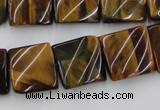 CTW356 15.5 inches 16*16mm twisted square yellow tiger eye beads