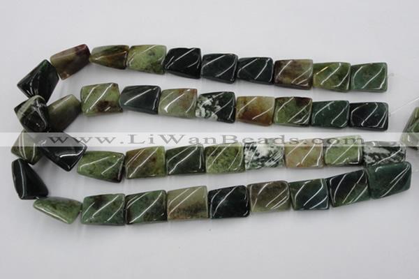 CTW378 15.5 inches 15*20mm twisted rectangle moss agate beads