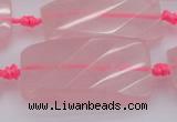 CTW451 15.5 inches 20*38mm faceted & twisted rectangle rose quartz beads