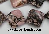 CTW51 15.5 inches 15*15mm twisted diamond rhodonite beads