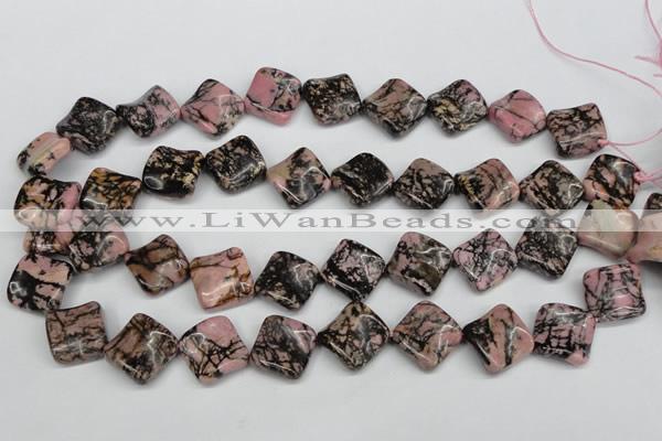 CTW51 15.5 inches 15*15mm twisted diamond rhodonite beads