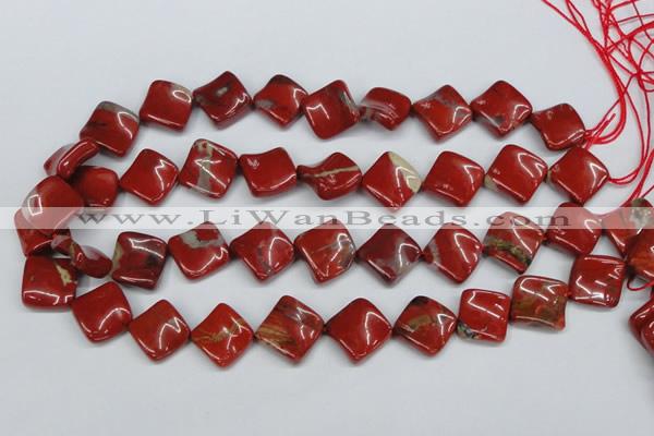 CTW52 15.5 inches 15*15mm twisted diamond red jasper beads