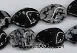 CTW78 15.5 inches 15*20mm twisted oval snowflake obsidian beads