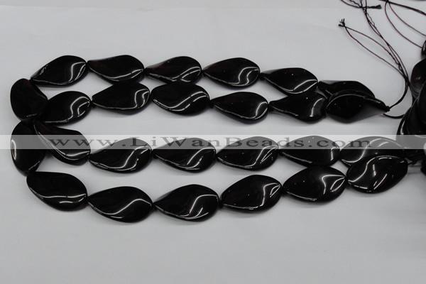 CTW98 15.5 inches 18*30mm twisted oval black agate gemstone beads