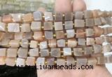 CUBS68 15 inches 6 - 7mm cube pink moonstone gemstone beads wholesale