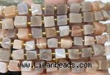 CUBS70 15 inches 8 - 9mm cube pink moonstone gemstone beads wholesale