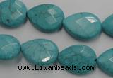 CWB504 15.5 inches 13*18mm faceted flat teardrop howlite turquoise beads