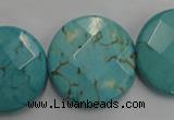 CWB528 15.5 inches 25mm faceted oval howlite turquoise beads