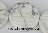 CWB64 15.5 inches 40mm carved coin natural white howlite beads wholesale