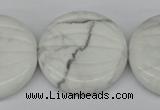 CWB65 15.5 inches 30mm carved coin natural white howlite beads