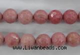 CWF03 15.5 inches 10mm faceted round pink wooden fossil jasper beads