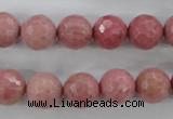 CWF04 15.5 inches 12mm faceted round pink wooden fossil jasper beads