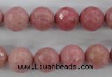 CWF05 15.5 inches 14mm faceted round pink wooden fossil jasper beads