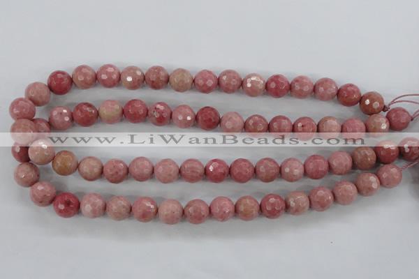 CWF05 15.5 inches 14mm faceted round pink wooden fossil jasper beads