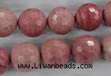 CWF06 15.5 inches 16mm faceted round pink wooden fossil jasper beads