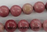 CWF16 15.5 inches 14mm round pink wooden fossil jasper beads wholesale