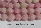 CWF30 6mm faceted nuggets matte pink wooden fossil jasper beads