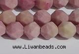 CWF31 8mm faceted nuggets matte pink wooden fossil jasper beads