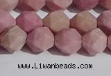 CWF32 10mm faceted nuggets matte pink wooden fossil jasper beads