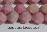 CWF33 12mm faceted nuggets matte pink wooden fossil jasper beads