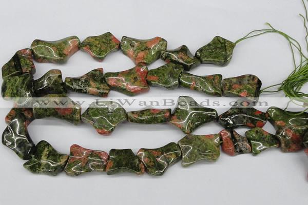 CWG05 15.5 inches 25*33mm wavy freeform unakite gemstone beads